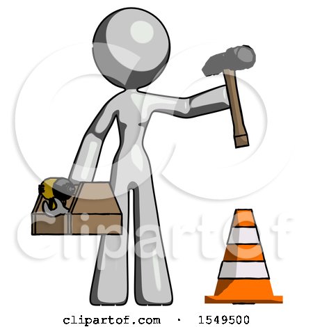 Gray Design Mascot Woman Under Construction Concept, Traffic Cone and Tools by Leo Blanchette
