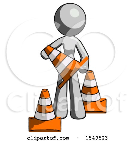 Gray Design Mascot Woman Holding a Traffic Cone by Leo Blanchette