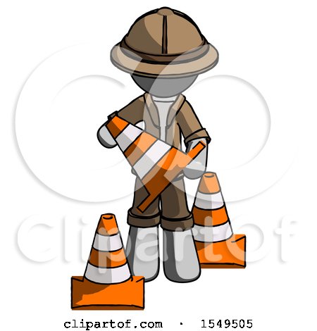 Gray Explorer Ranger Man Holding a Traffic Cone by Leo Blanchette