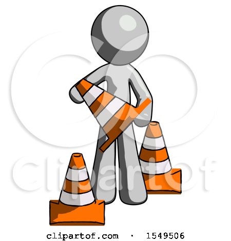 Gray Design Mascot Man Holding a Traffic Cone by Leo Blanchette