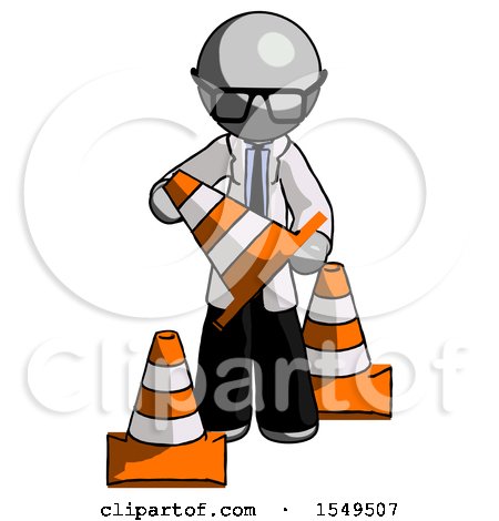 Gray Doctor Scientist Man Holding a Traffic Cone by Leo Blanchette