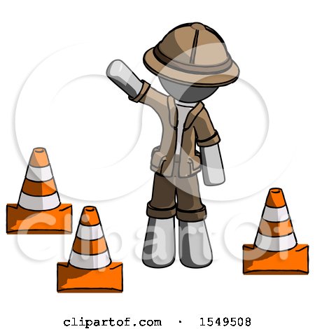 Gray Explorer Ranger Man Standing by Traffic Cones Waving by Leo Blanchette