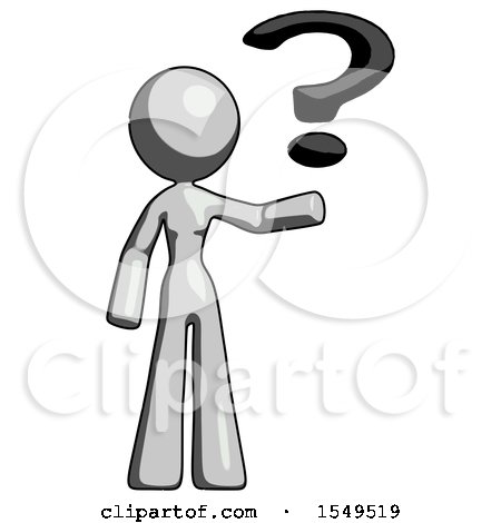 Gray Design Mascot Woman Holding Question Mark to Right by Leo Blanchette