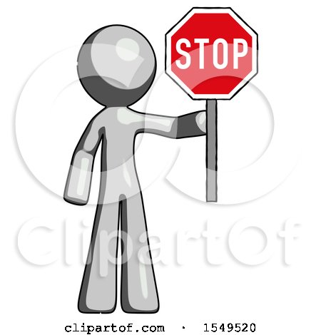 Gray Design Mascot Man Holding Stop Sign by Leo Blanchette