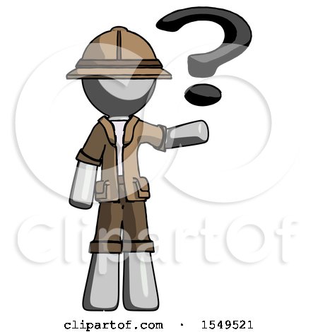 Gray Explorer Ranger Man Holding Question Mark to Right by Leo Blanchette