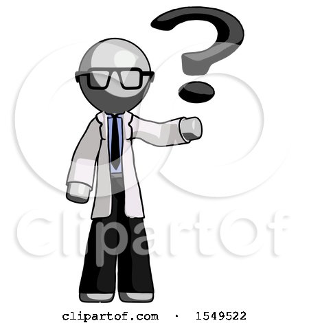 Gray Doctor Scientist Man Holding Question Mark to Right by Leo Blanchette