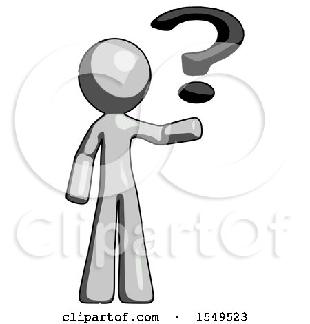 Gray Design Mascot Man Holding Question Mark to Right by Leo Blanchette