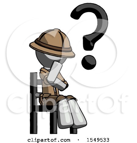 Gray Explorer Ranger Man Question Mark Concept, Sitting on Chair Thinking by Leo Blanchette