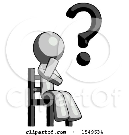 Gray Design Mascot Man Question Mark Concept, Sitting on Chair Thinking by Leo Blanchette