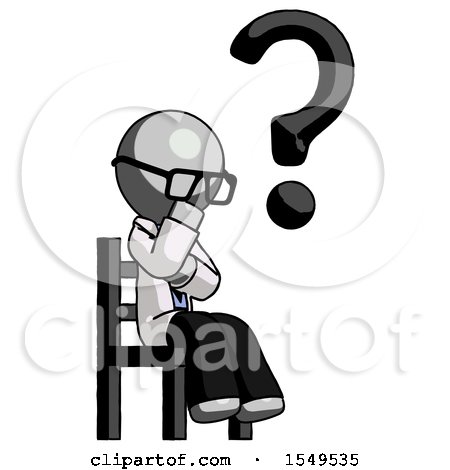 Gray Doctor Scientist Man Question Mark Concept, Sitting on Chair Thinking by Leo Blanchette