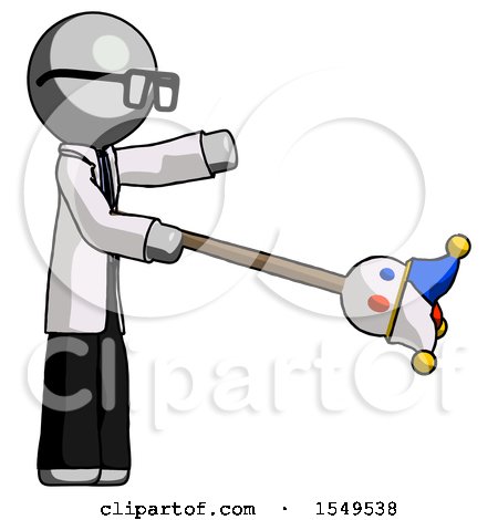 Gray Doctor Scientist Man Holding Jesterstaff - I Dub Thee Foolish Concept by Leo Blanchette