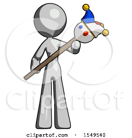 Gray Design Mascot Woman Holding Jester Diagonally by Leo Blanchette