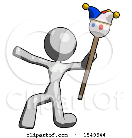Gray Design Mascot Woman Holding Jester Staff Posing Charismatically by Leo Blanchette