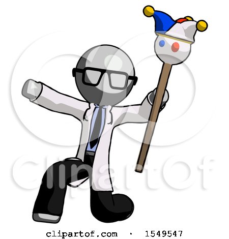 Gray Doctor Scientist Man Holding Jester Staff Posing Charismatically by Leo Blanchette