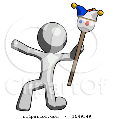 Gray Design Mascot Man Holding Jester Staff Posing Charismatically by Leo Blanchette