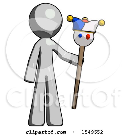 Gray Design Mascot Man Holding Jester Staff by Leo Blanchette