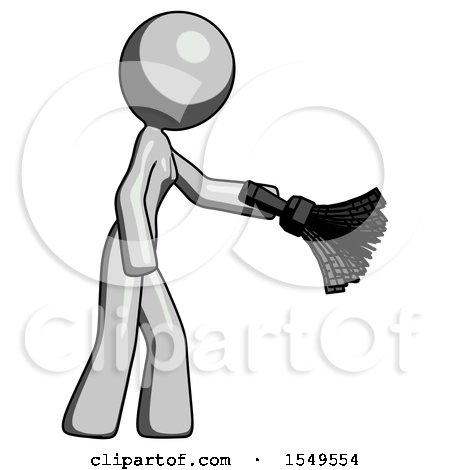 Gray Design Mascot Woman Dusting with Feather Duster Downwards by Leo Blanchette
