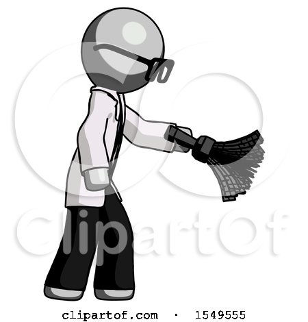 Gray Doctor Scientist Man Dusting with Feather Duster Downwards by Leo Blanchette