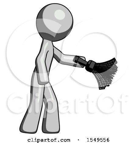 Gray Design Mascot Man Dusting with Feather Duster Downwards by Leo Blanchette