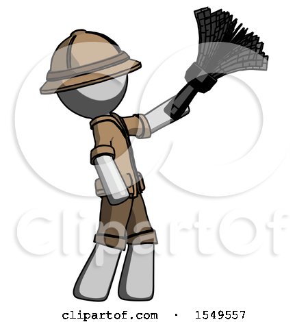 Gray Explorer Ranger Man Dusting with Feather Duster Upwards by Leo Blanchette