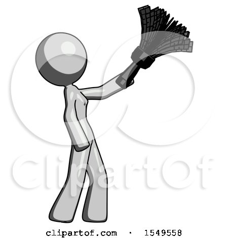 Gray Design Mascot Woman Dusting with Feather Duster Upwards by Leo Blanchette