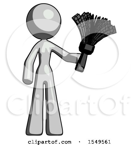 Gray Design Mascot Woman Holding Feather Duster Facing Forward by Leo Blanchette