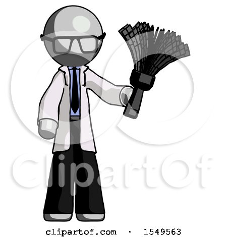 Gray Doctor Scientist Man Holding Feather Duster Facing Forward by Leo Blanchette