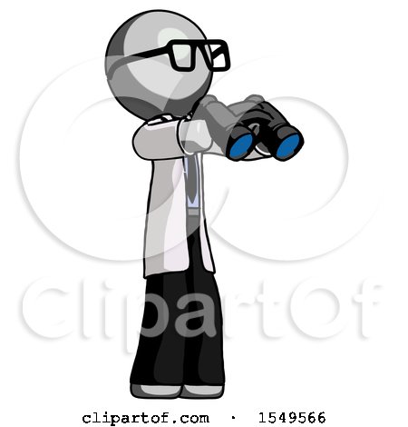 Gray Doctor Scientist Man Holding Binoculars Ready to Look Right by Leo Blanchette