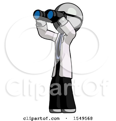 Gray Doctor Scientist Man Looking Through Binoculars to the Left by Leo Blanchette