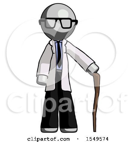 Gray Doctor Scientist Man Standing with Hiking Stick by Leo Blanchette