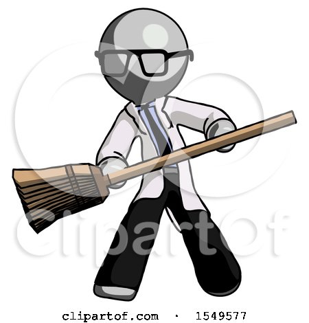 Gray Doctor Scientist Man Broom Fighter Defense Pose by Leo Blanchette