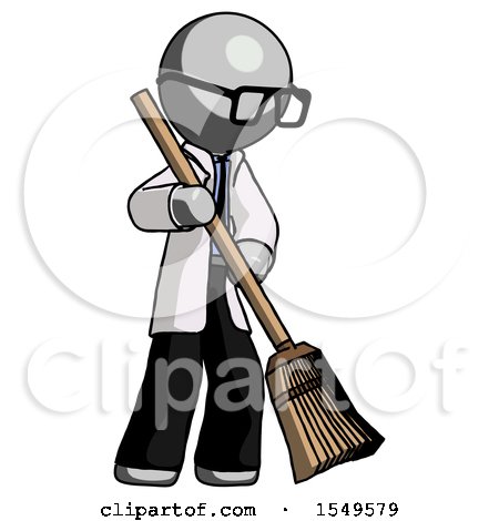 Gray Doctor Scientist Man Sweeping Area with Broom by Leo Blanchette