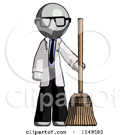 Gray Doctor Scientist Man Standing with Broom Cleaning Services by Leo Blanchette