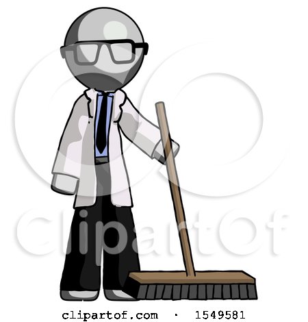 Gray Doctor Scientist Man Standing with Industrial Broom by Leo Blanchette
