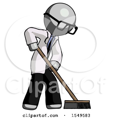 Gray Doctor Scientist Man Cleaning Services Janitor Sweeping Side View by Leo Blanchette
