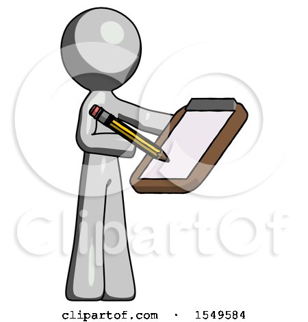 Gray Design Mascot Man Using Clipboard and Pencil by Leo Blanchette