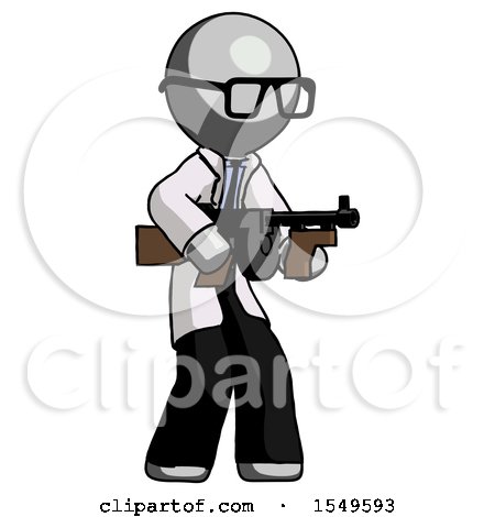Gray Doctor Scientist Man Tommy Gun Gangster Shooting Pose by Leo Blanchette