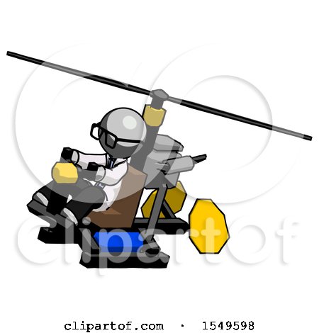Gray Doctor Scientist Man Flying in Gyrocopter Front Side Angle Top View by Leo Blanchette