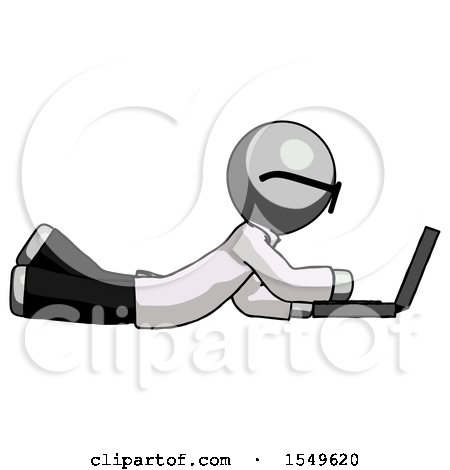 Gray Doctor Scientist Man Using Laptop Computer While Lying on Floor Side View by Leo Blanchette
