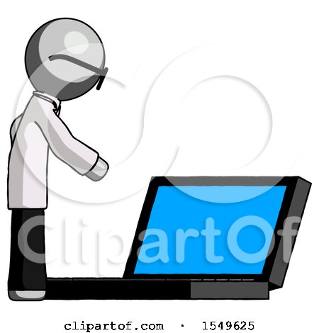 Gray Doctor Scientist Man Using Large Laptop Computer Side Orthographic View by Leo Blanchette