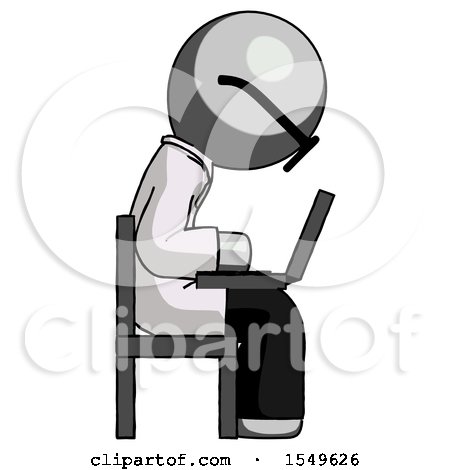 Gray Doctor Scientist Man Using Laptop Computer While Sitting in Chair View from Side by Leo Blanchette