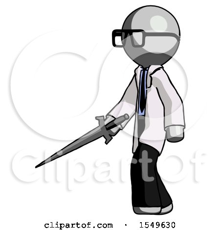 Gray Doctor Scientist Man with Sword Walking Confidently by Leo Blanchette