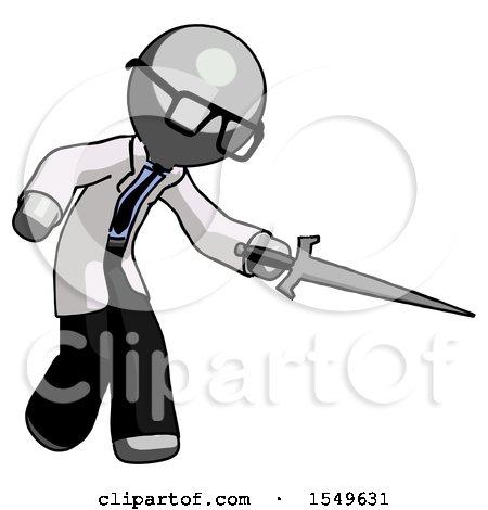 Gray Doctor Scientist Man Sword Pose Stabbing or Jabbing by Leo Blanchette