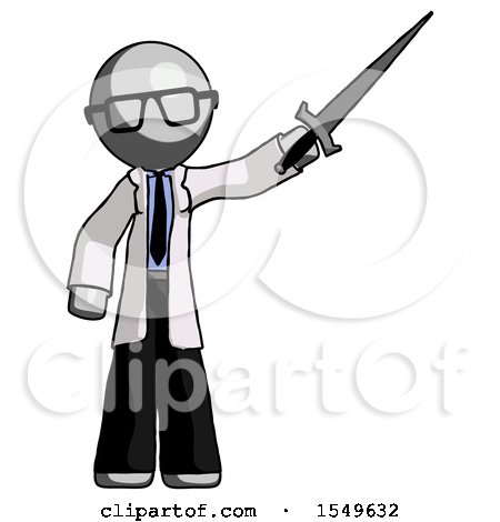 Gray Doctor Scientist Man Holding Sword in the Air Victoriously by Leo Blanchette