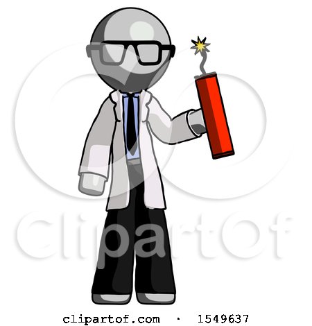 Gray Doctor Scientist Man Holding Dynamite with Fuse Lit by Leo Blanchette