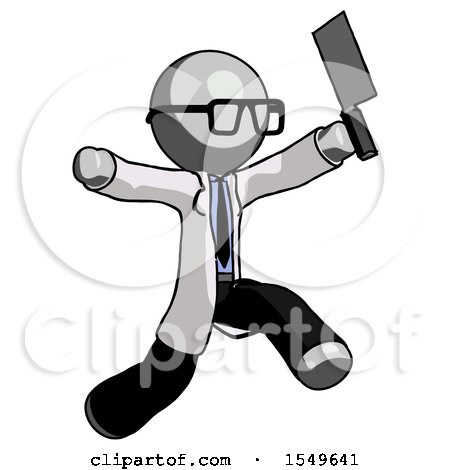 Gray Doctor Scientist Man Psycho Running with Meat Cleaver by Leo Blanchette