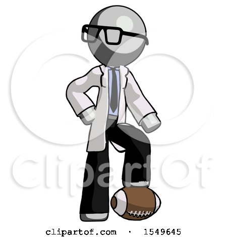 Gray Doctor Scientist Man Standing with Foot on Football by Leo Blanchette
