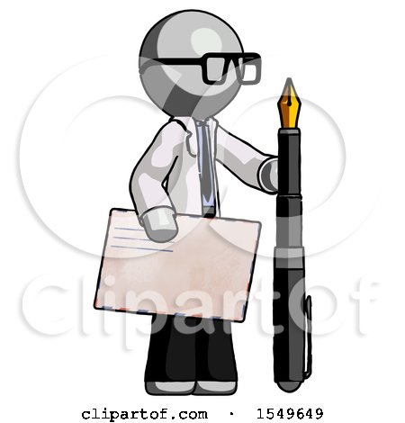 Gray Doctor Scientist Man Holding Large Envelope and Calligraphy Pen by Leo Blanchette