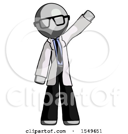 Gray Doctor Scientist Man Waving Emphatically with Left Arm by Leo Blanchette