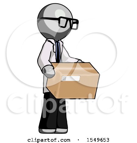 Gray Doctor Scientist Man Holding Package to Send or Recieve in Mail by Leo Blanchette